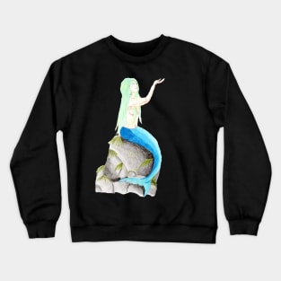 Sitting on the rock, reaching for the stars- Mermaid Dark Green Crewneck Sweatshirt